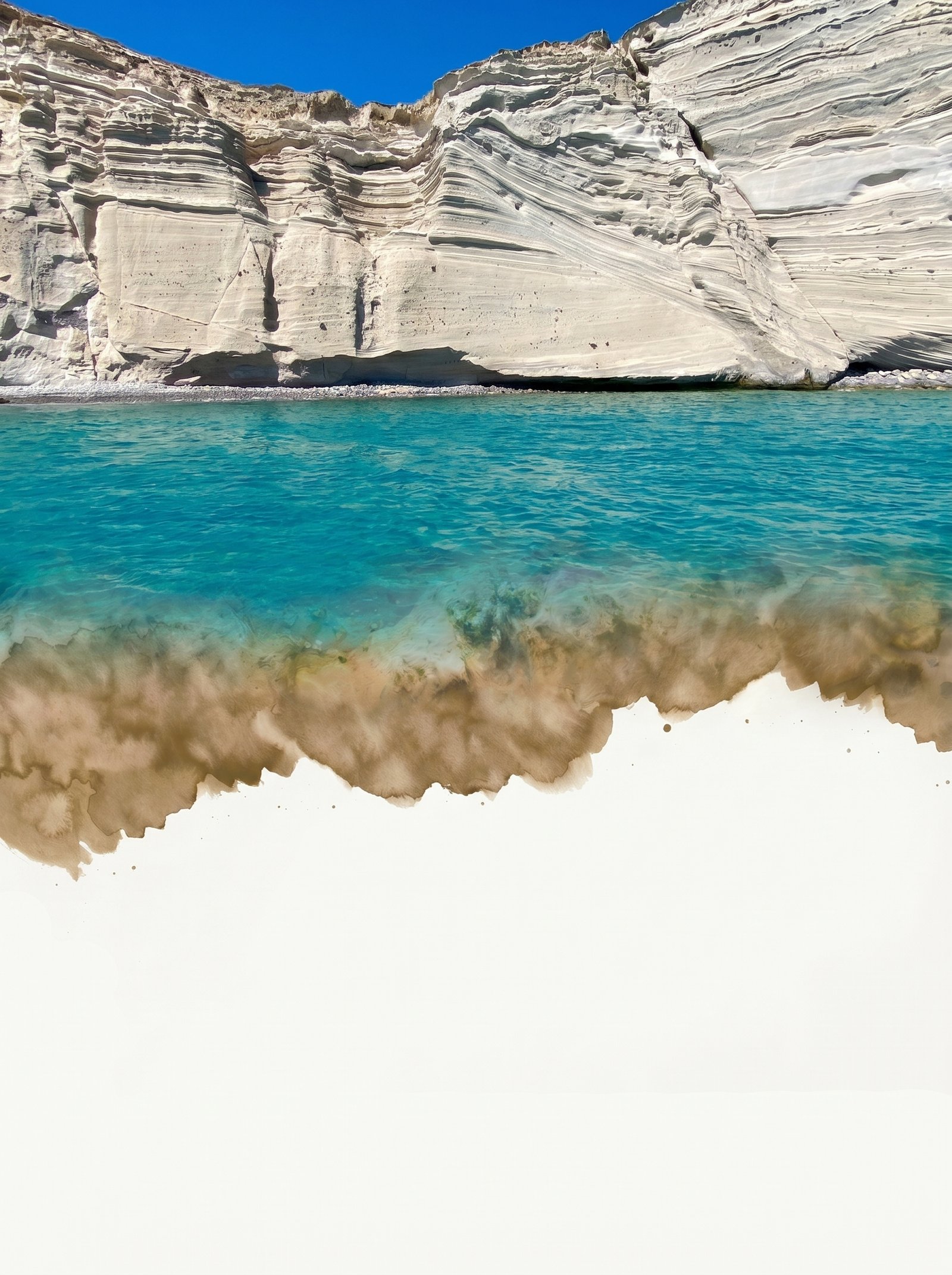 Sarakiniko white cliffs and turquoise water